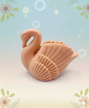 Load image into Gallery viewer, A beautiful handmade vegan soap in the shape of a graceful swan with detailed wing feathers, displayed against a whimsical background for an elegant farmhouse decor gift. 
