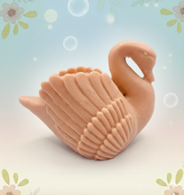 Load image into Gallery viewer, A beautiful handmade vegan soap in the shape of a graceful swan with detailed wing feathers, displayed against a whimsical background for an elegant farmhouse decor gift. 
