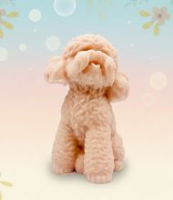 Load image into Gallery viewer, Handmade vegan soaps featuring a large detailed cockapoo dog wrapped in beautiful eco friendly packaging crafted with natural French clays, activated charcoal and essential oils. a eco-friendly, zero waste gift that’s cruelty-free, skin-nourishing, and perfect gift for cockapoo owners, dog lovers and animal themed gifts. small business UK

