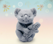 Load image into Gallery viewer, Handmade vegan soaps featuring a chunky koala bear climbing a tree packaged in beautiful eco friendly packaging crafted with natural French clays, activated charcoal and essential oils. a eco-friendly, zero waste gift that’s cruelty-free, skin-nourishing, and perfect for koala bear lovers and animal themed gifts. small business UK
