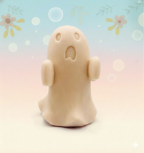 Load image into Gallery viewer, Handmade vegan soaps shaped as a cute ghost. crafted with natural French clays, activated charcoal and essential oils. a eco-friendly, zero waste gift that’s cruelty-free, skin-nourishing, and perfect for Halloween and gifting.  Small Business UK
