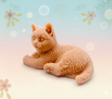 Load image into Gallery viewer, Handmade vegan soaps featuring a lazy cat, in beautiful eco friendly packaging. crafted with natural French clays, activated charcoal and essential oils. a eco-friendly, zero waste gift that’s cruelty-free, skin-nourishing, the perfect gift for cat lovers or for animal lovers. small business UK
