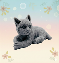 Load image into Gallery viewer, Handmade vegan soaps featuring a lazy cat, in beautiful eco friendly packaging. crafted with natural French clays, activated charcoal and essential oils. a eco-friendly, zero waste gift that’s cruelty-free, skin-nourishing, the perfect gift for cat lovers or for animal lovers. small business UK
