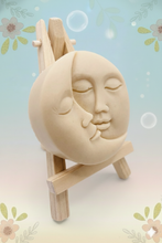 Load image into Gallery viewer, Handmade vegan soaps featuring a sun and moon. crafted with natural French clays, activated charcoal and essential oils. a eco-friendly, zero waste gift that’s cruelty-free, skin-nourishing, and perfect for moon lovers. friendship gifts and mothers day gifts. small business UK
