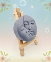 Load image into Gallery viewer, Handmade vegan soaps featuring a sun and moon. crafted with natural French clays, activated charcoal and essential oils. a eco-friendly, zero waste gift that’s cruelty-free, skin-nourishing, and perfect for moon lovers. friendship gifts and mothers day gifts. small business UK
