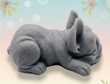 Load image into Gallery viewer, A highly detailed handmade French Bulldog puppy soap, captured in a peaceful sleeping pose with realistic fur
