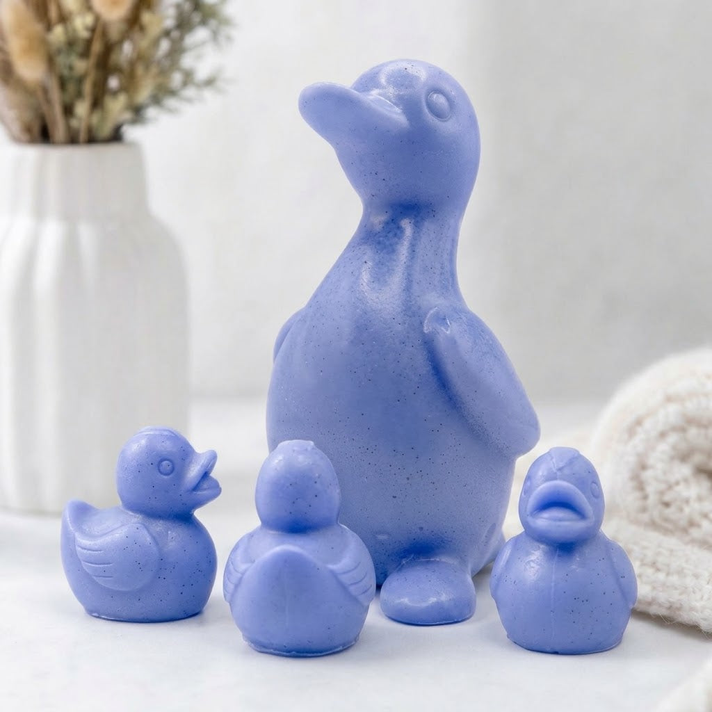 Artisan cruelty-free duck and duckling vegan soap gift set in a calming indigo blue clay.