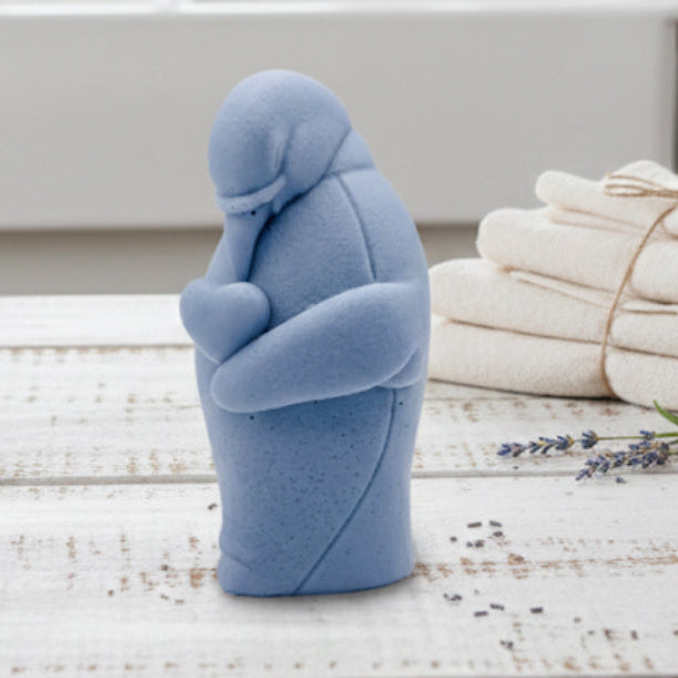 Handmade vegan soaps featuring a penguin holding a love heart  packaged in beautiful eco friendly packaging. Valentine’s Day gift idea 