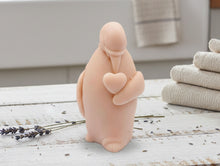 Load image into Gallery viewer, Handmade vegan soaps featuring a penguin holding a love heart  packaged in beautiful eco friendly packaging. Valentine’s Day gift idea 
