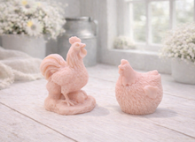 Load image into Gallery viewer, Two pink chicken and rooster vegan soaps figure gift set 
