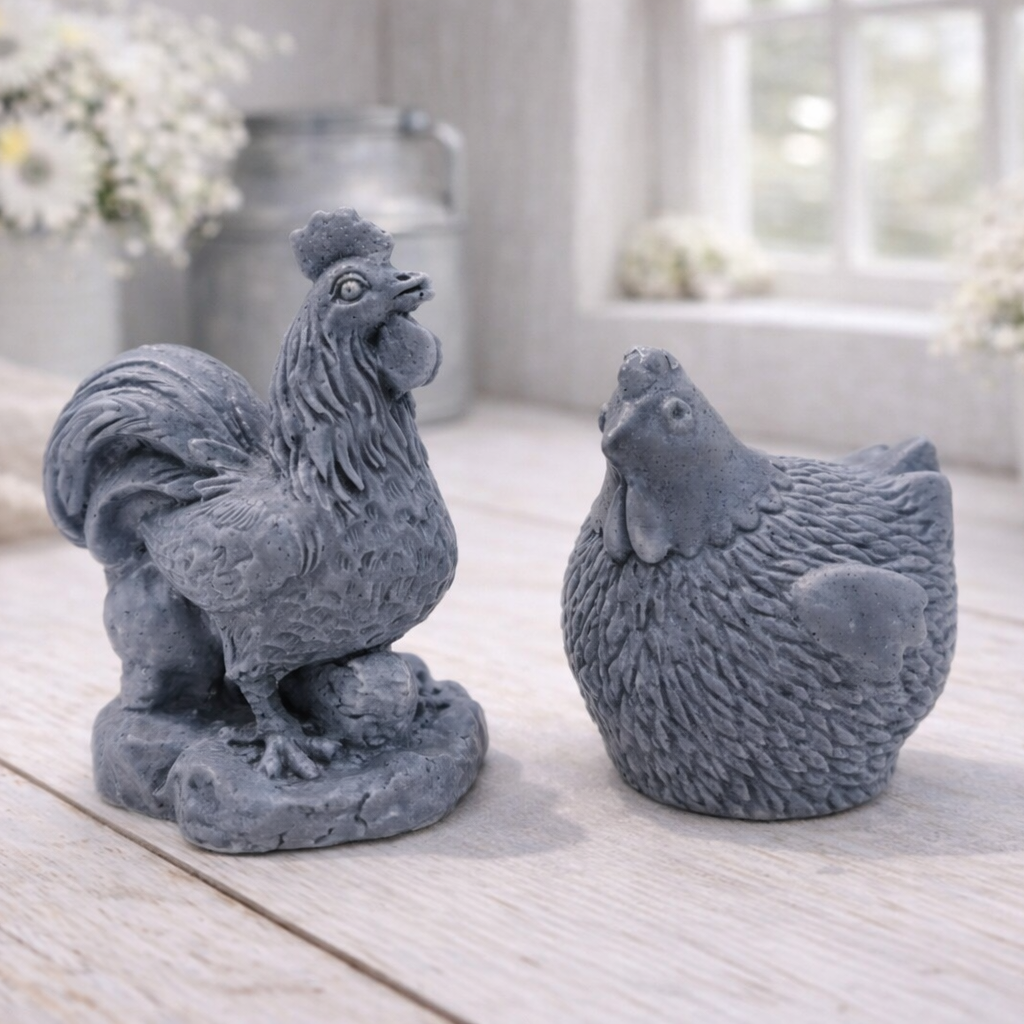 Two grey charcoal chicken and rooster vegan soaps figure gift set 