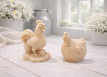 Load image into Gallery viewer, Two yellow chicken and rooster vegan soaps figure gift set 
