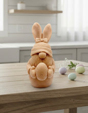 Load image into Gallery viewer, Handmade vegan soaps featuring a gorgeous gnome with easter bunny ears, holding his easter egg packaged in beautiful eco friendly packaging. 
