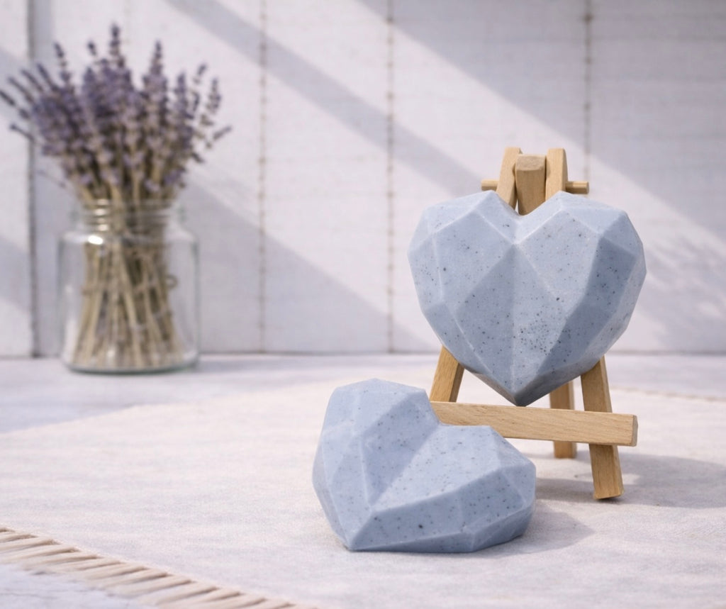 Two geometric vegan soap hearts gift set