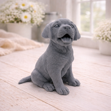 Load image into Gallery viewer, handmade vegan soap in the shape of a happy sitting Labrador retriever puppy sculpture with its tongue out, displayed in a bright farmhouse decor setting.
