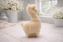 Load image into Gallery viewer, handmade vegan soap in the shape of a realistic standing alpaca or llama sculpture, featuring a smooth body with detailed fur texture on the head and neck, displayed in a bright farmhouse decor setting. handmade vegan soap in the shape of a realistic standing alpaca or llama sculpture, featuring a smooth body with detailed fur texture on the head and neck, displayed in a bright farmhouse decor setting.
