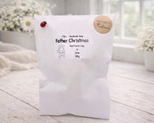 Load image into Gallery viewer, White soap package with 'Father Christmas' branding on a light wooden surface.

