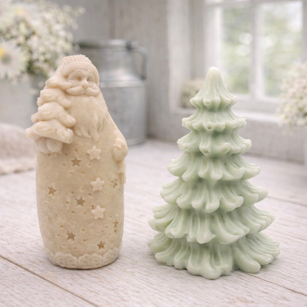Santa Claus and green Christmas tree-shaped vegan soap gift set