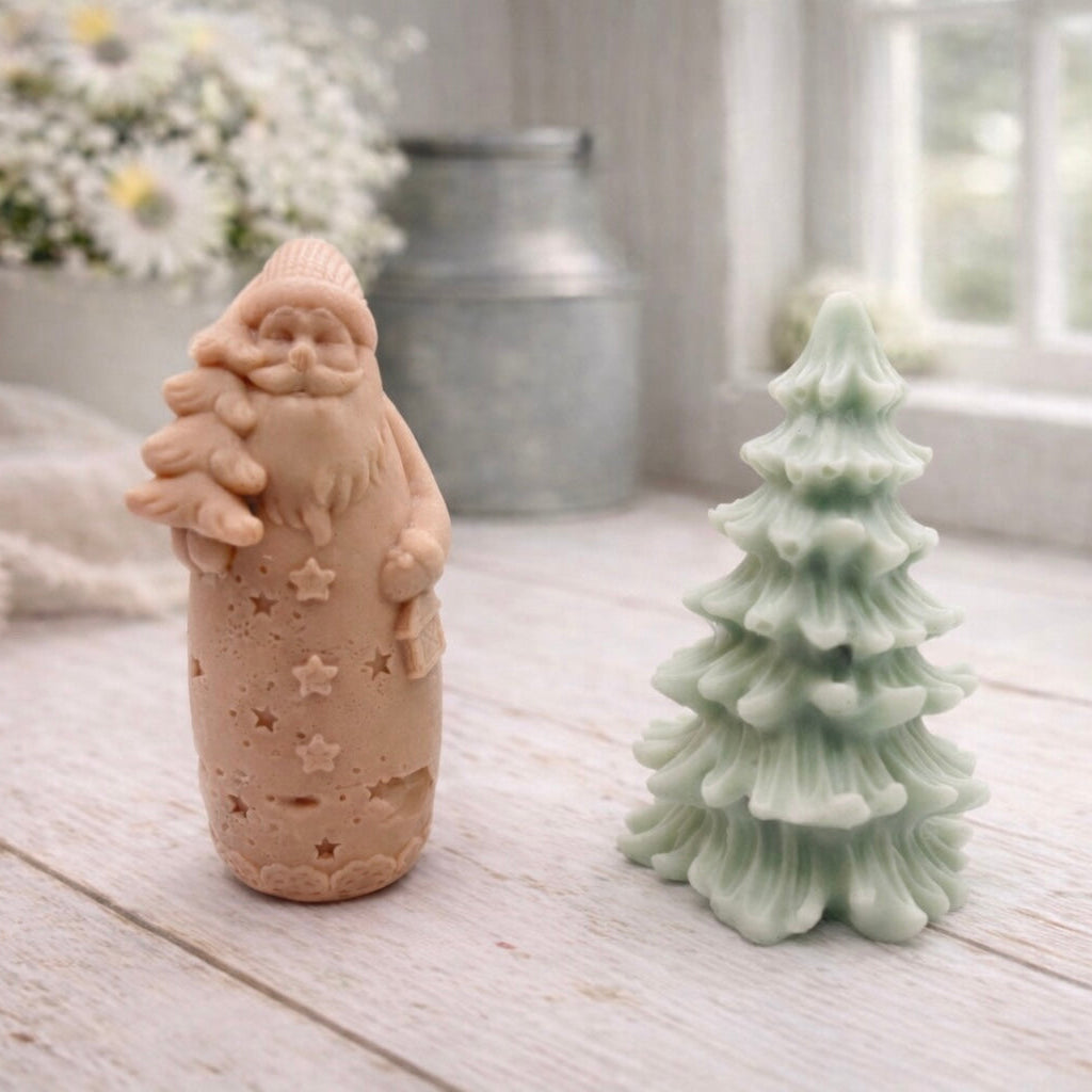 Santa Claus and green Christmas tree-shaped vegan soap gift set