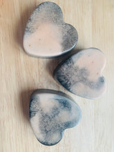 Load image into Gallery viewer, Rose Geranium &amp; Charcoal Love Heart Soap 100g

